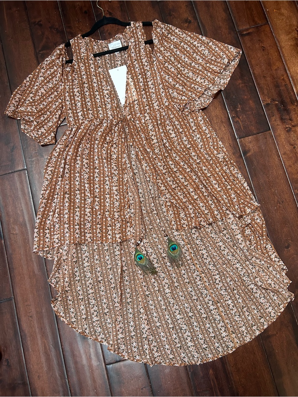 NWT Blu Heaven - Boho Peasant High Low Dress in Rust Floral